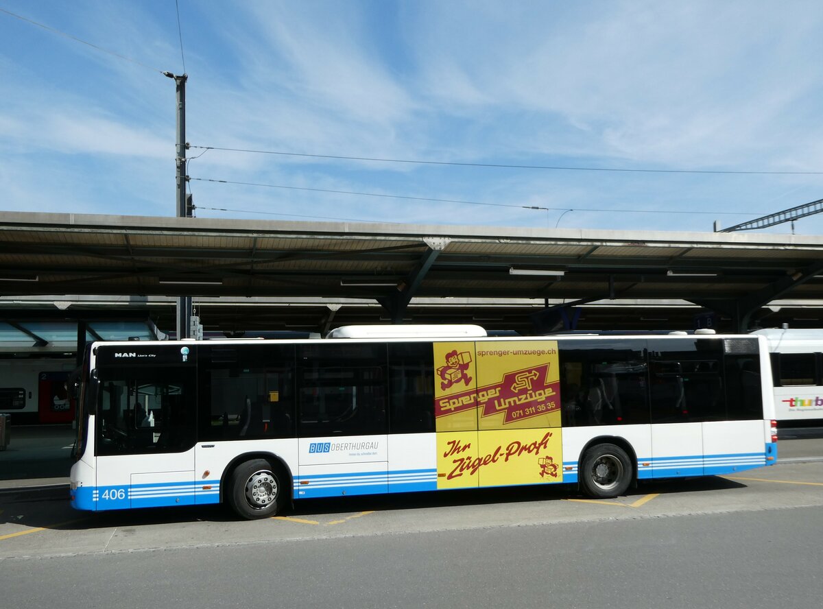 (248'125) - BOTG Amsriswil - Nr. 406/TG 180'556 - MAN (ex Nr. 2) am 6. April 2023 beim Bahnhof Romanshorn