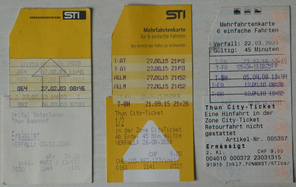 (248'155) - STI-Mehrfahrtenkarten am 7. April 2023 in Thun