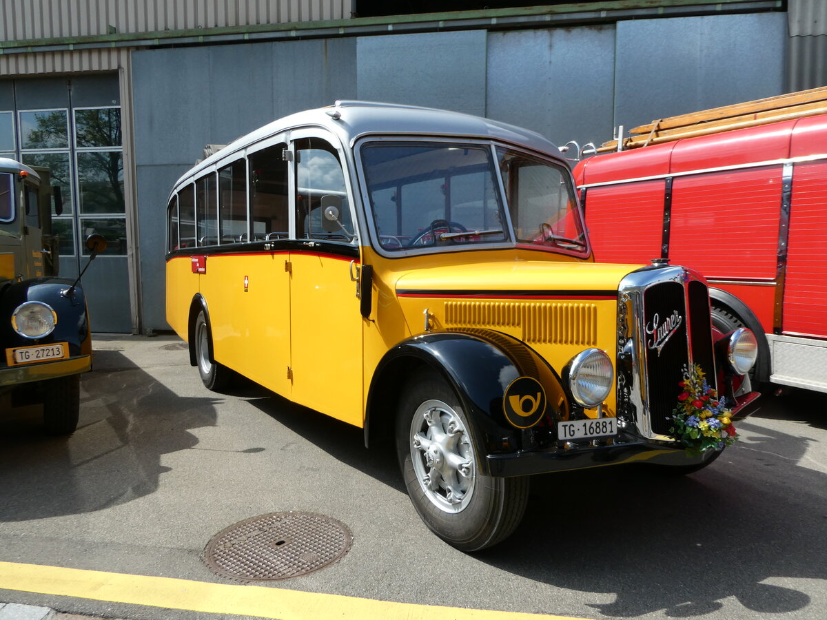 (249'748) - Zollikofer, Berg - TG 16'881 - Saurer/Hnni (ex Reusser, Thun; ex Kontiki, Wettingen; ex Nussbaumer, Ganterschwil) am 6. Mai 2023 in Attikon, Wegmller