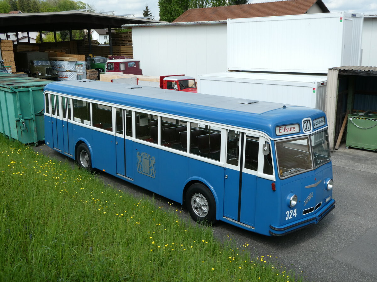 (249'768) - VBZ Zrich (TMZ) - Nr. 324/ZH 66'324 - FBW/Tscher (ex Privat; ex VBZ Zrich Nr. 324) am 6. Mai 2023 in Attikon, Wegmller