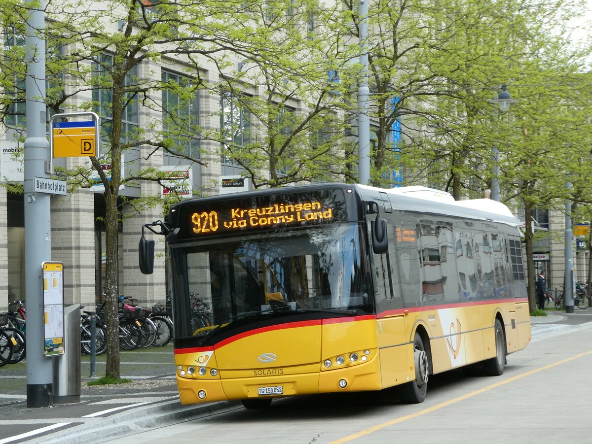 (249'886) - PostAuto Ostschweiz - TG 158'052/PID 10'078 - Solaris am 12. Mai 2023 beim Bahnhof Frauenfeld
