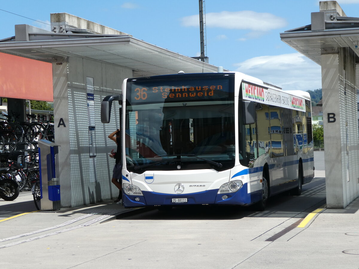 (253'329) - ZVB Zug - Nr. 111/ZG 88'111 - Mercedes am 3. August 2023 beim Bahnhof Baar