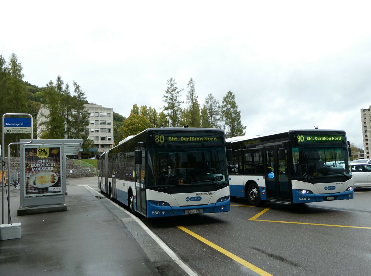 (256'233) - VBZ Z�rich - Nr. 560/ZH 730'560 - Neoplan am 21. Oktober 2023 in Z�rich, Triemlispital