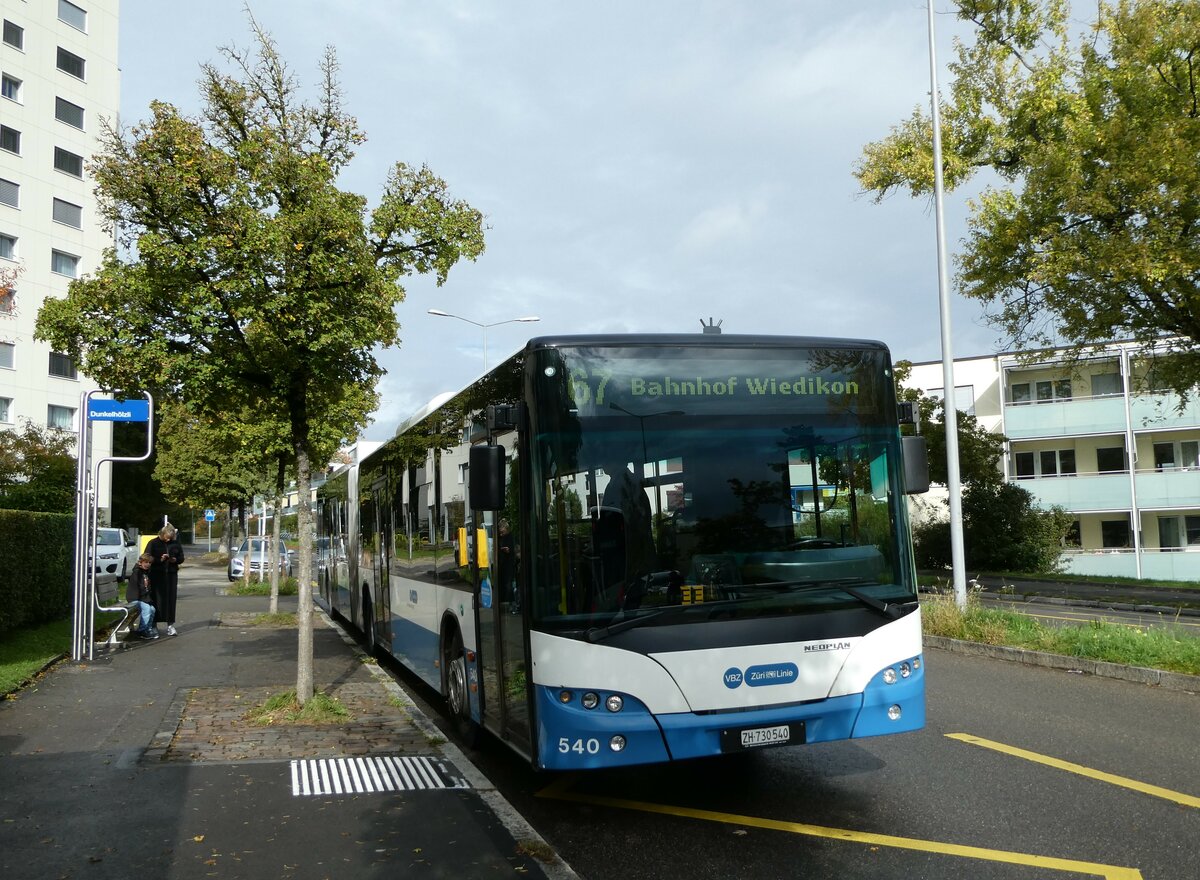 (256'267) - VBZ Zrich - Nr. 540/ZH 730'540 - Neoplan am 21. Oktober 2023 in Zrich, Dunkelhlzli