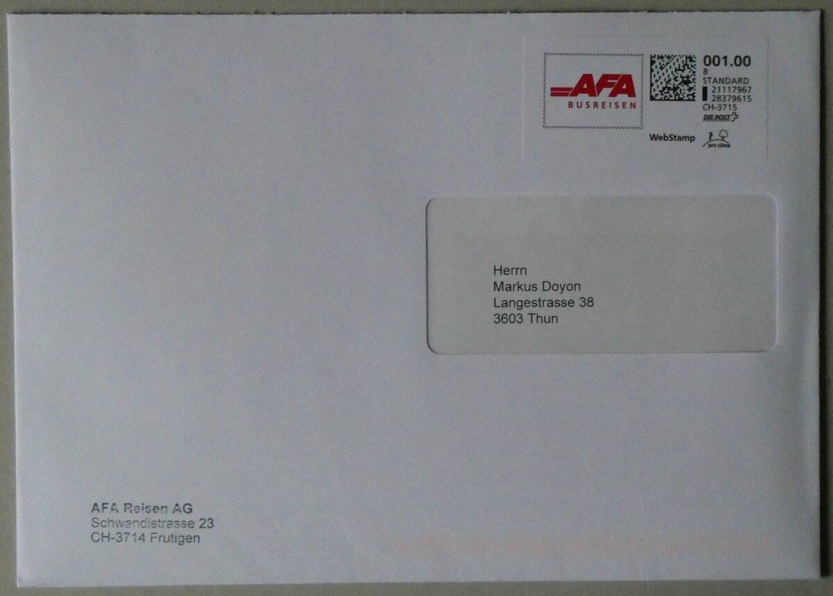 (258'124) - AFA-Briefumschlag vom 3. Januar 2024 am 5. Januar 2024 in Thun