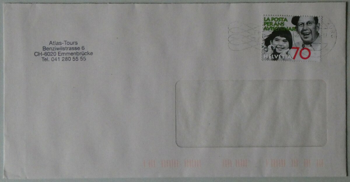 (258'482) - Atlas-Tours-Briefumschlag vom 9. April 1998 am 8. Januar 2024 in Thun