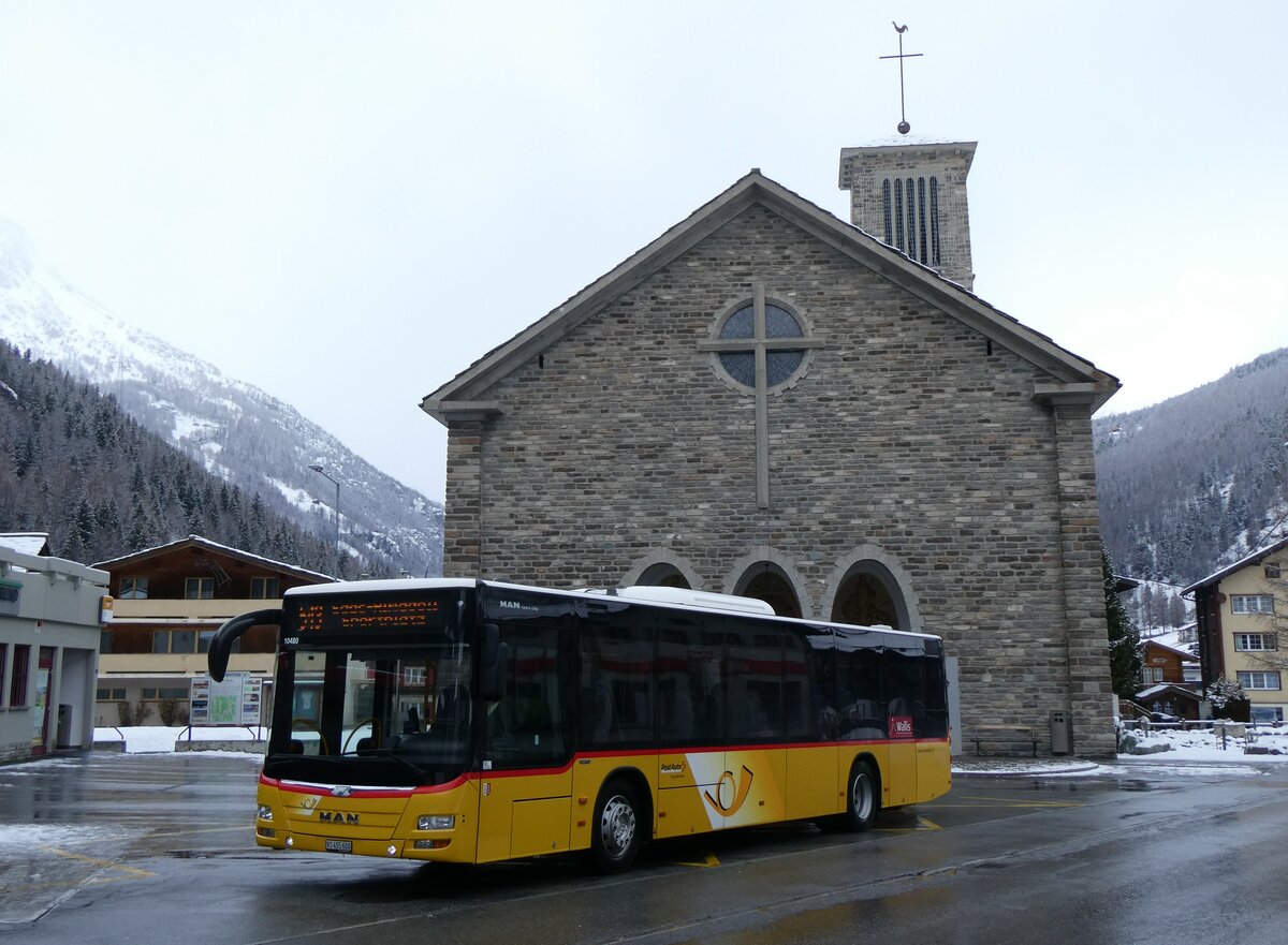 (259'736) - PostAuto Wallis - VS 455'600/PID 10'480 - MAN am 27. Februar 2024 in Saas-Grund, Post