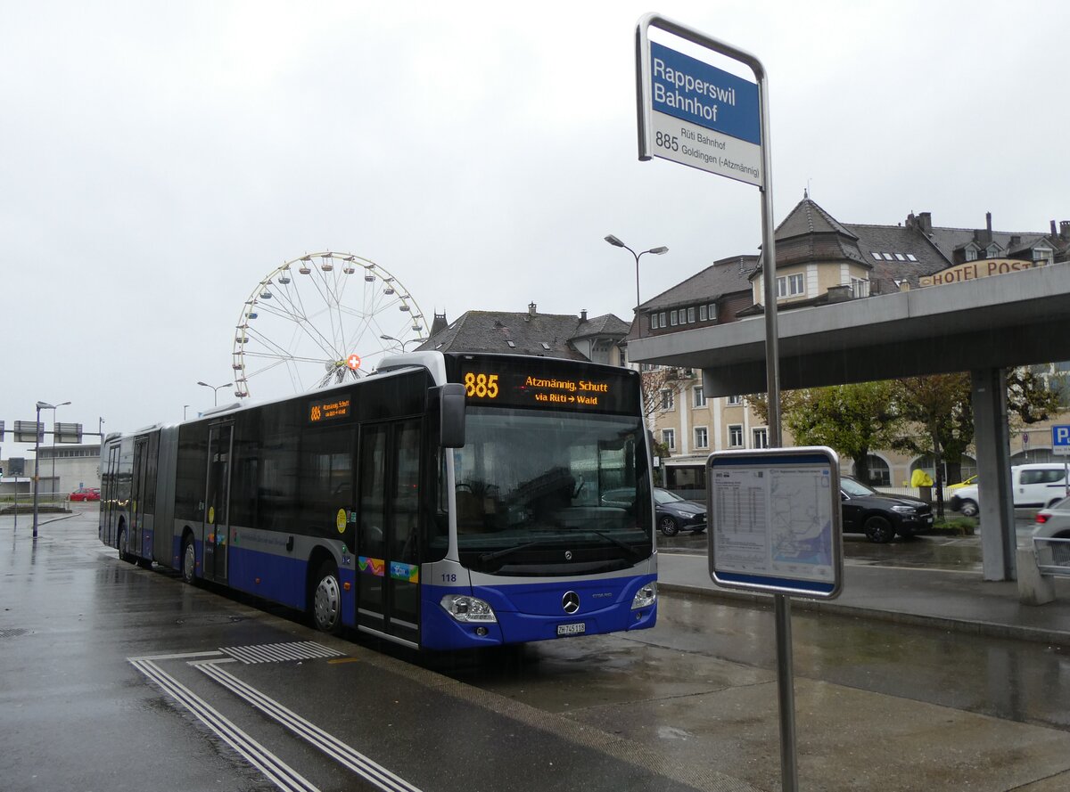 (260'876) - VZO Grningen - Nr. 118/ZH 745'118 - Mercedes am 1. April 2024 beim Bahnhof Rapperswil
