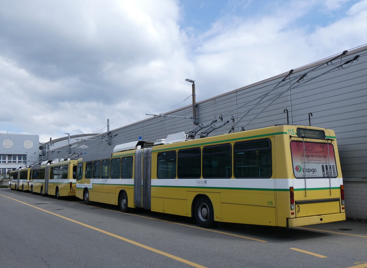 (261'656) - transN, La Chaux-de-Fonds - Nr. 115 - NAW/Hess Gelenktrolleybus (ex TN Neuchtel Nr. 115) am 23. April 2024 in Marin, Dpt