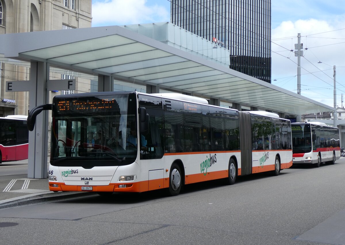 (262'864) - Regiobus, Gossau - Nr. 46/SG 38'472 - MAN am 24. Mai 2024 beim Bahnhof St. Gallen