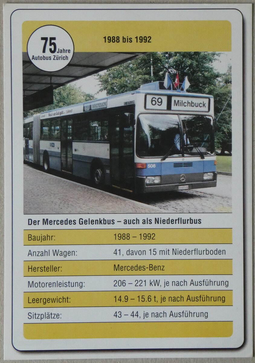 (264'216) - Karte mit 75 Jahre Autobus Zrich mit VBZ-Mercedes Nr. 506 am 30. Juni 2024 in Thun