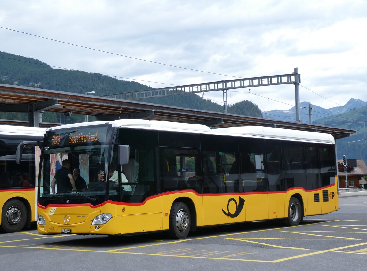 (264'343) - Kbli, Gstaad - BE 360355/PID 11'857 - Mercedes (ex PostAuto Bern BE 538'988; ex PostAuto Bern BE 653'386) am 6. Juli 2024 beim Bahnhof Gstaad