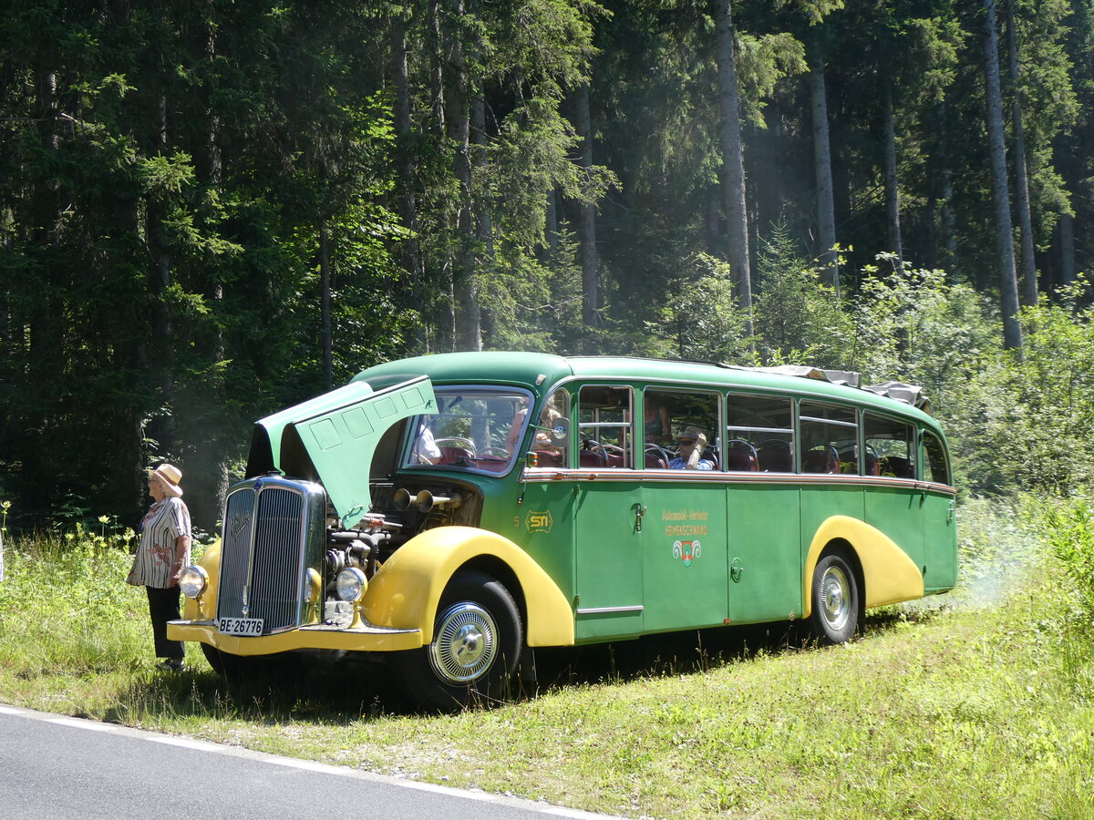 (265'436) - STI Thun - Nr. 15/BE 26'776 - Saurer/Gangloff (ex AvH Heimenschwand Nr. 5) am 6. August 2024 am Gurnigelpass