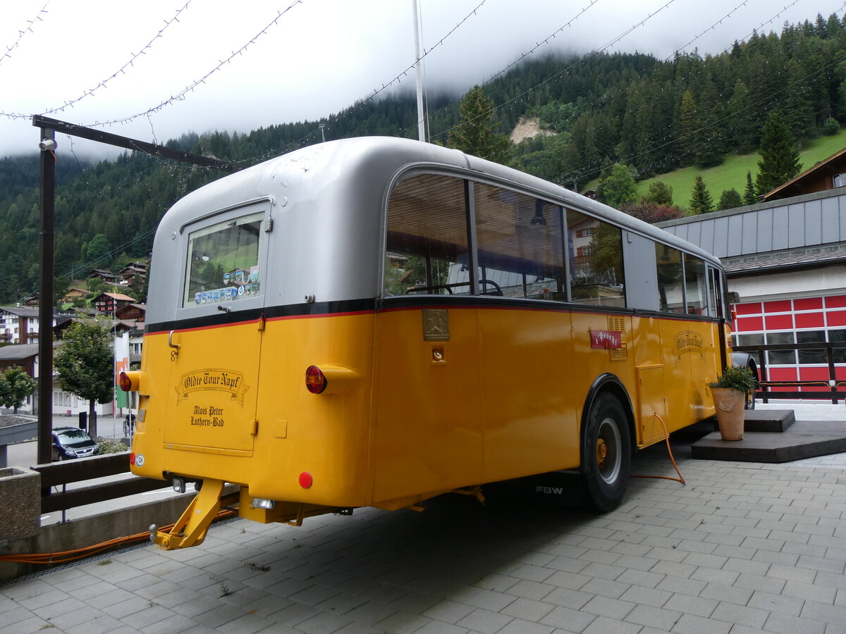 (266'195) - Peter, Luthern Bad - FBW/Gangloff (ex Reusser, Bassersdorf; ex Panel, Pverenges; ex P 24'562; ex P 1351) am 26. August 2024 in Adelboden, Hotel Beau Site 