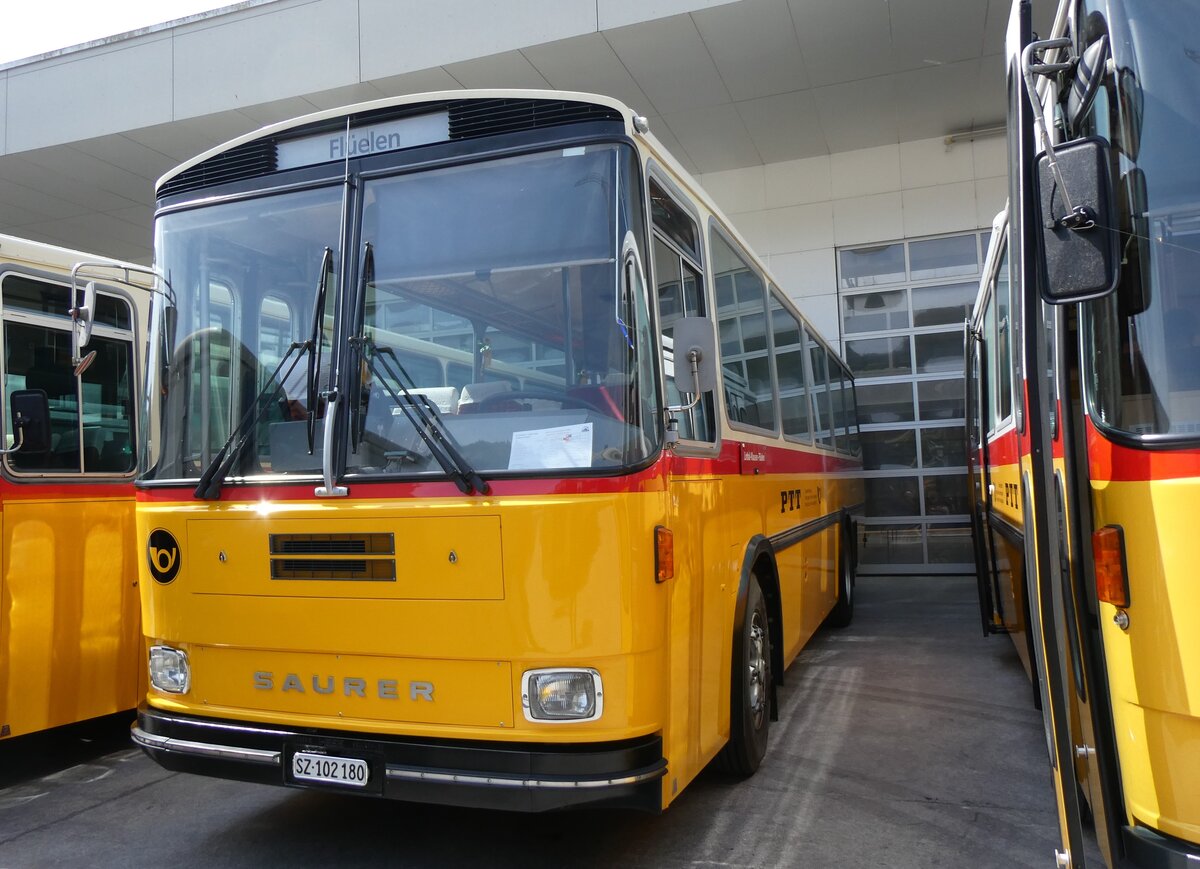 (266'431) - Inkamp, Altendorf - SZ 102'180 - Saurer/Tscher (ex Koch, Giswil; ex Selfors, Meiringen; ex P 24'236) am 31. August 2024 in Oberkirch, CAMPUS Sursee