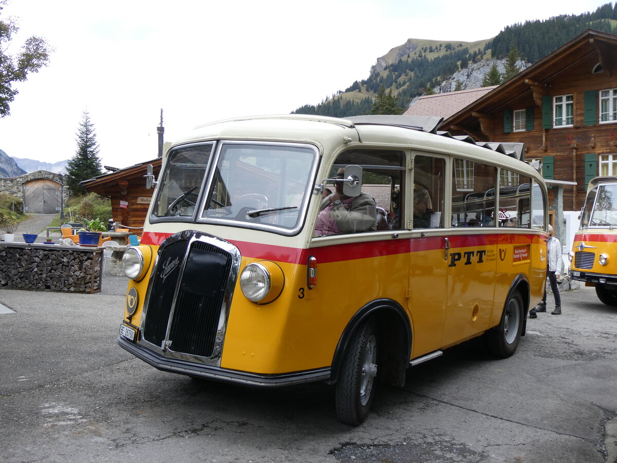 (268'071) - Schmid, Thrishaus - Nr. 3/BE 26'760 - Saurer/Gangloff (ex Geiger, Adelboden Nr. 3) am 12. Oktober 2024 auf der Griesalp