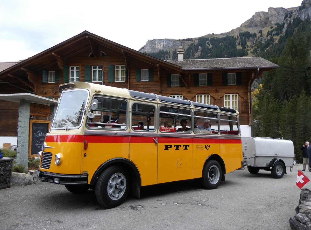 (268'072) - Schmid, Thrishaus - Nr. 9/BE 26'105 - Saurer/R&J (ex Geiger, Adelboden Nr. 9) am 12. Oktober 2024 auf der Griesalp