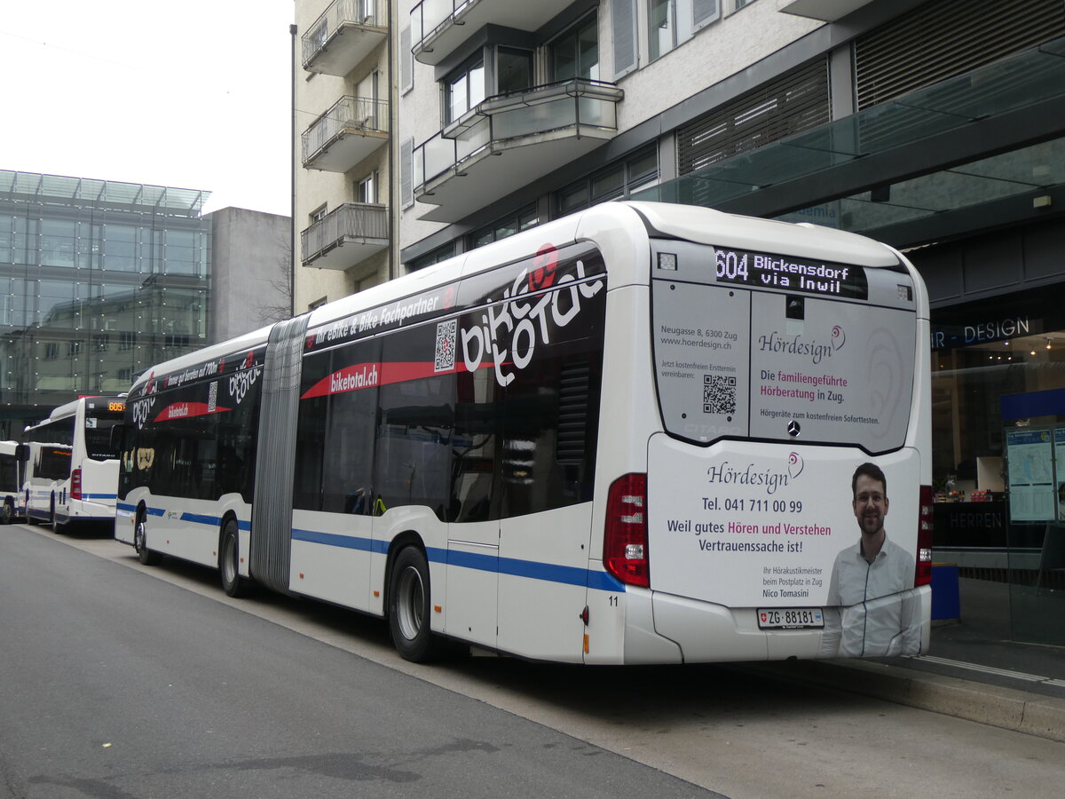 (269'081) - ZVB Zug - Nr. 11/ZG 88'181 - eMercedes am 9. November 2024 beim Bahnhof Zug