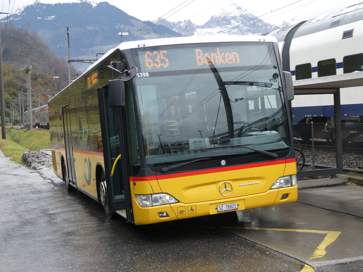 (269'267) - PostAuto Ostschweiz - SZ 78'821/PID 5398 - Mercedes (ex Kistler, Reichenburg) am 19. November 2024 beim Bahnhof Ziegelbrcke