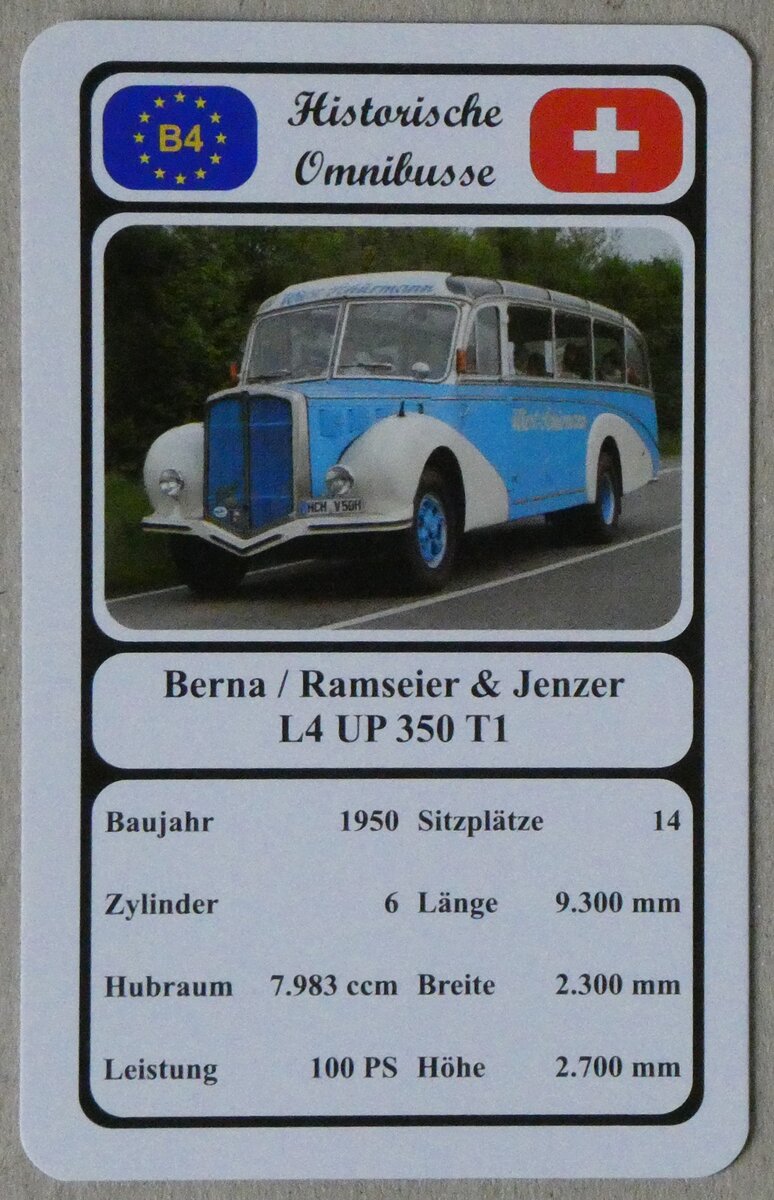 (269'382) - Quartett-Spielkarte mit Berna / Ramseier & Jenzer L4 UP 350 T1 von 1950 am 24. November 2024 in Thun