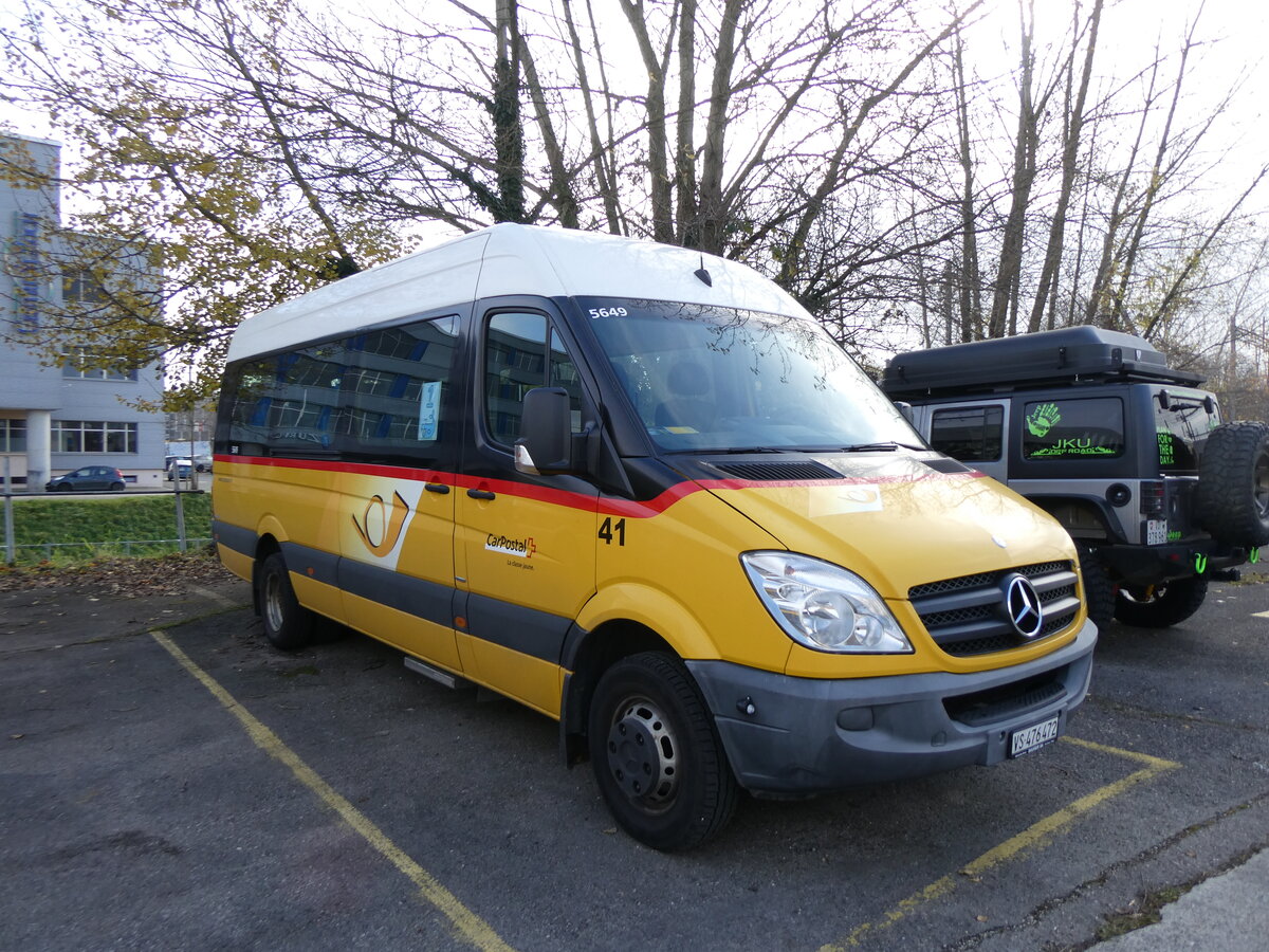 (269'491) - PostAuto Wallis - Nr. 41/VS 476'472/PID 5649 - Mercedes (ex TRD, Savise) am 30. November 2024 in Yverdon, Garage