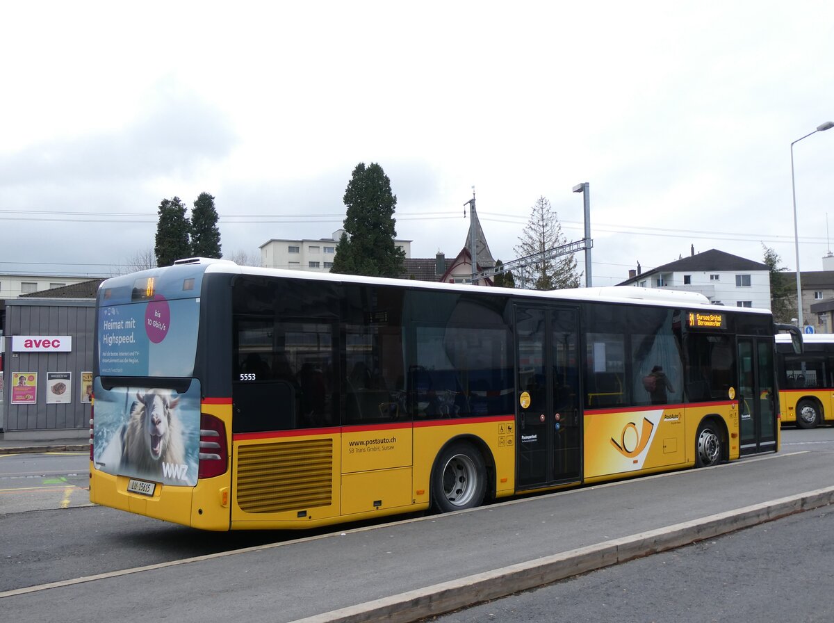 (269'790) - SB Trans, Sursee - Nr. 5/LU 15'615/PID 5553 - Mercedes am 10. Dezember 2024 beim Bahnhof Sursee