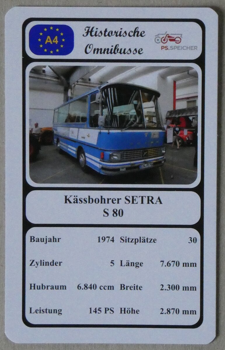 (271'357) - Quartett-Spielkarte mit K�ssbohrer SETRA S 80 von 1974 am 19. Januar 2025 in Thun