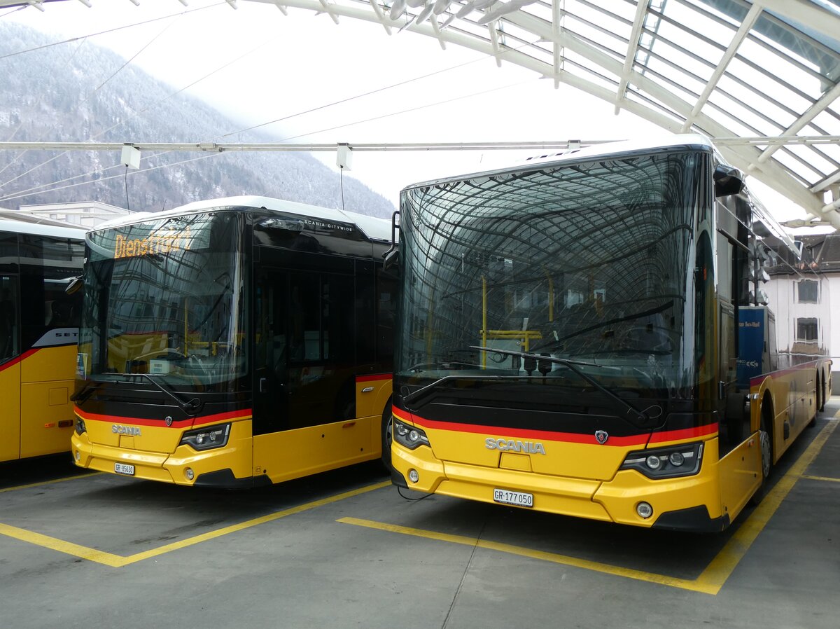 (272'001) - PostAuto Graub�nden - GR 177'050/PID 12'108 - Scania am 14. Februar 2025 in Chur, Postautostation