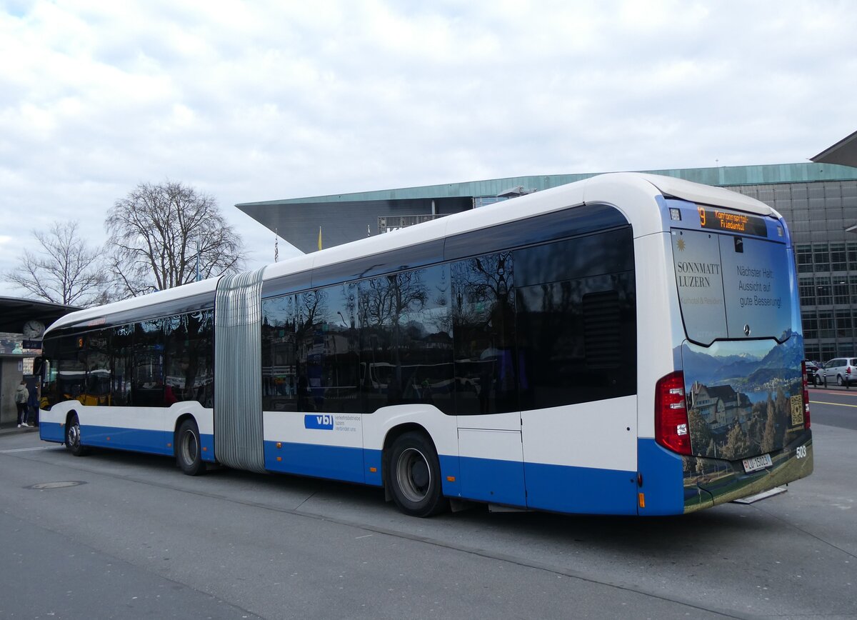 (272'276) - VBL Luzern - Nr. 503/LU 15'023 - eMercedes am 20. Februar 2025 beim Bahnhof Luzern