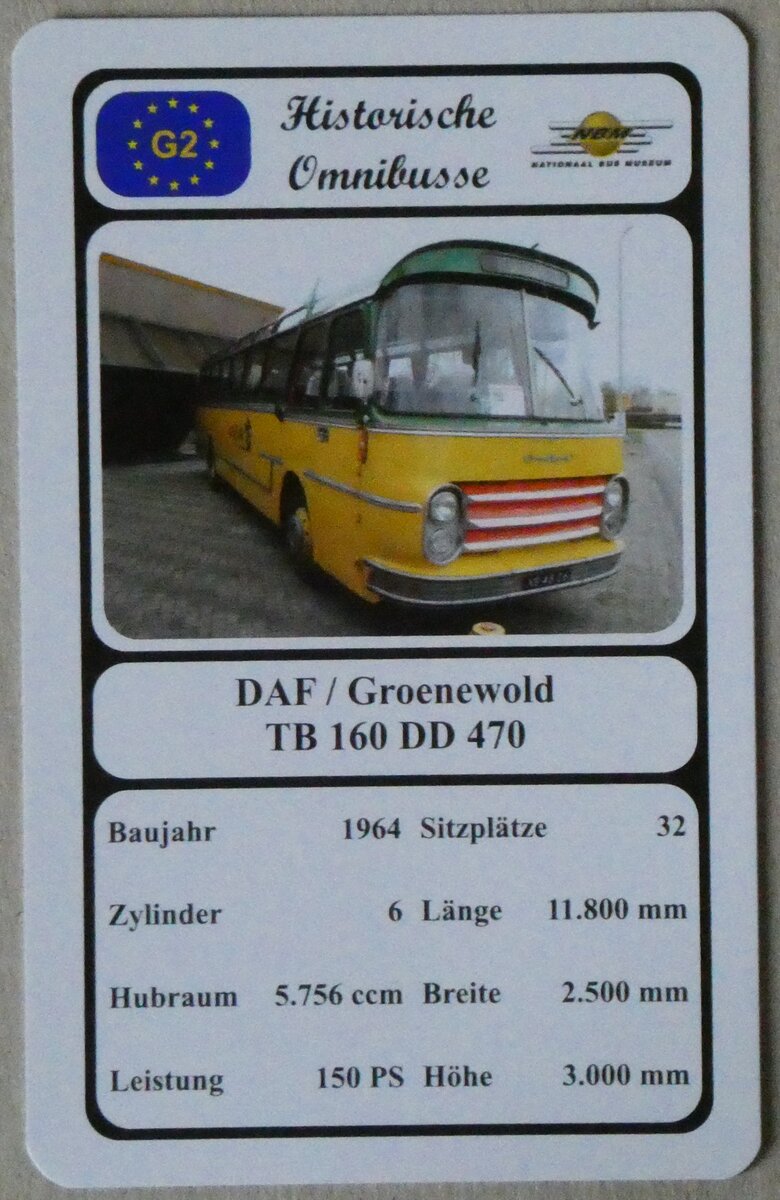 (272'620) - Quartett-Spielkarte mit DAF / Groenewold TB 160 DD 470 von 1964 am 3. Mrz 2025 in Thun