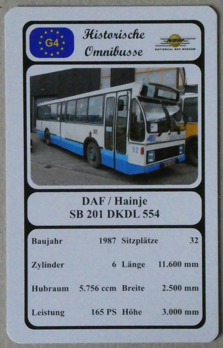 (272'622) - Quartett-Spielkarte mit DAF/ Hainje SB 201 DKDL 554 von 1987 am 3. Mrz 2025 in Thun