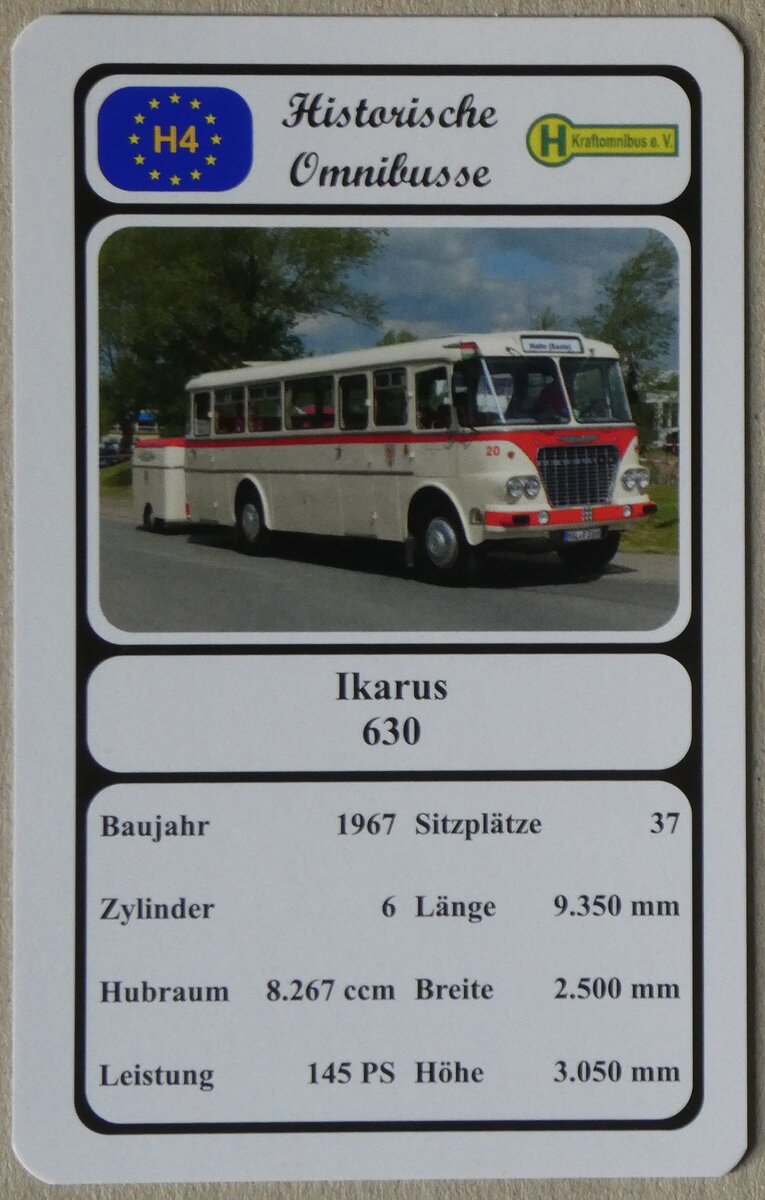(272'701) - Quartett-Spielkarte mit Ikarus 630 von 1967 am 9. Mrz 2025 in Thun