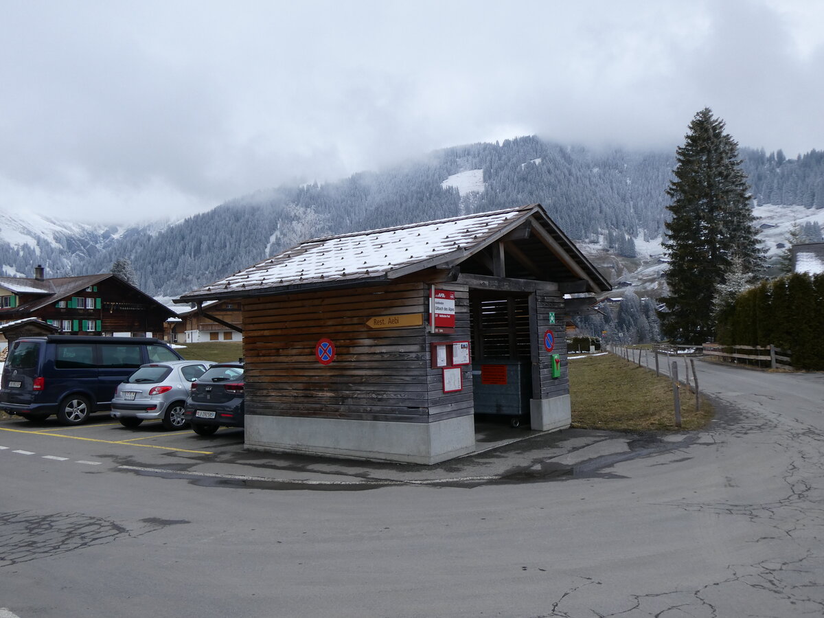 (273'048) - AFA/Portenier-Haltestelle am 17. Mrz 2025 in Adelboden, Gilbach des Alpes