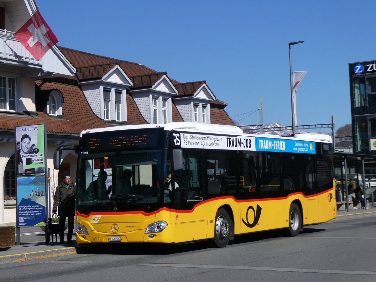 (273'075) - PostAuto Bern - BE 610'532/PID 11'859 - Mercedes (ex BE 610'544) am 18. Mrz 2025 beim Bahnhof Interlaken Ost