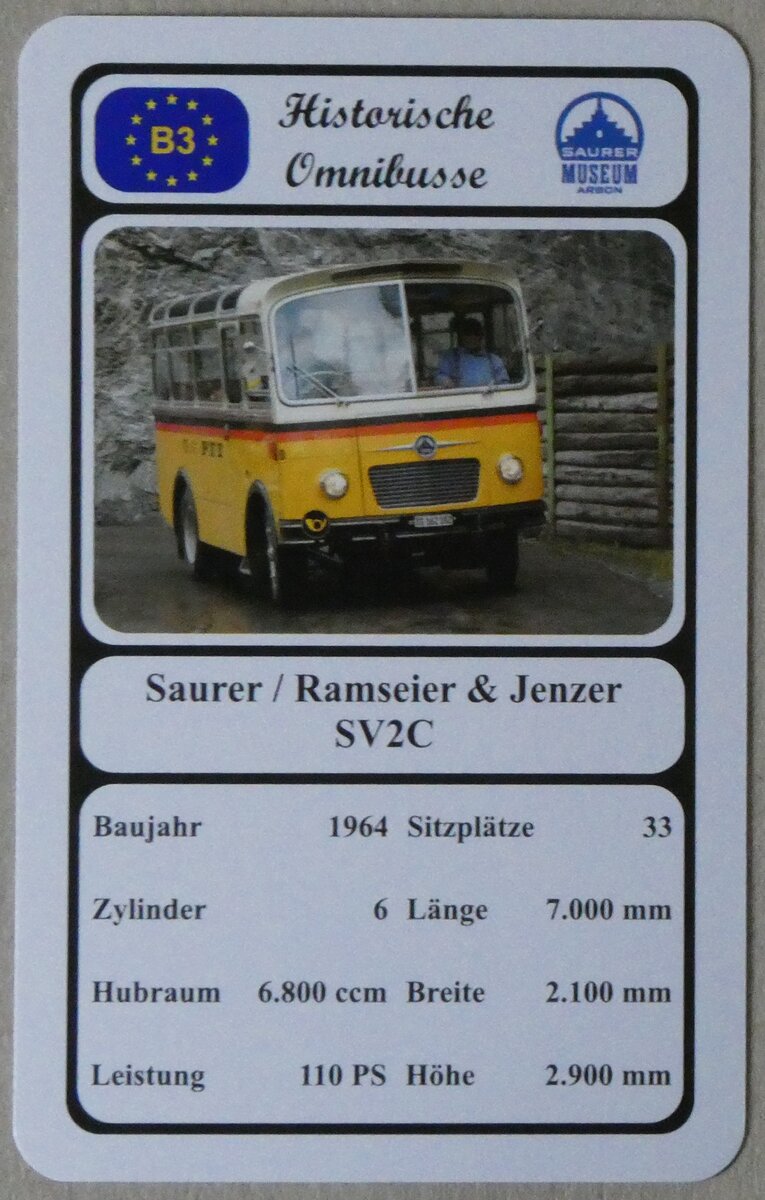 (273'139) - Quartett-Spielkarte mit Saurer / Ramseier & Jenzer SV2C von 1964 am 23. Mrz 2025 in Thun