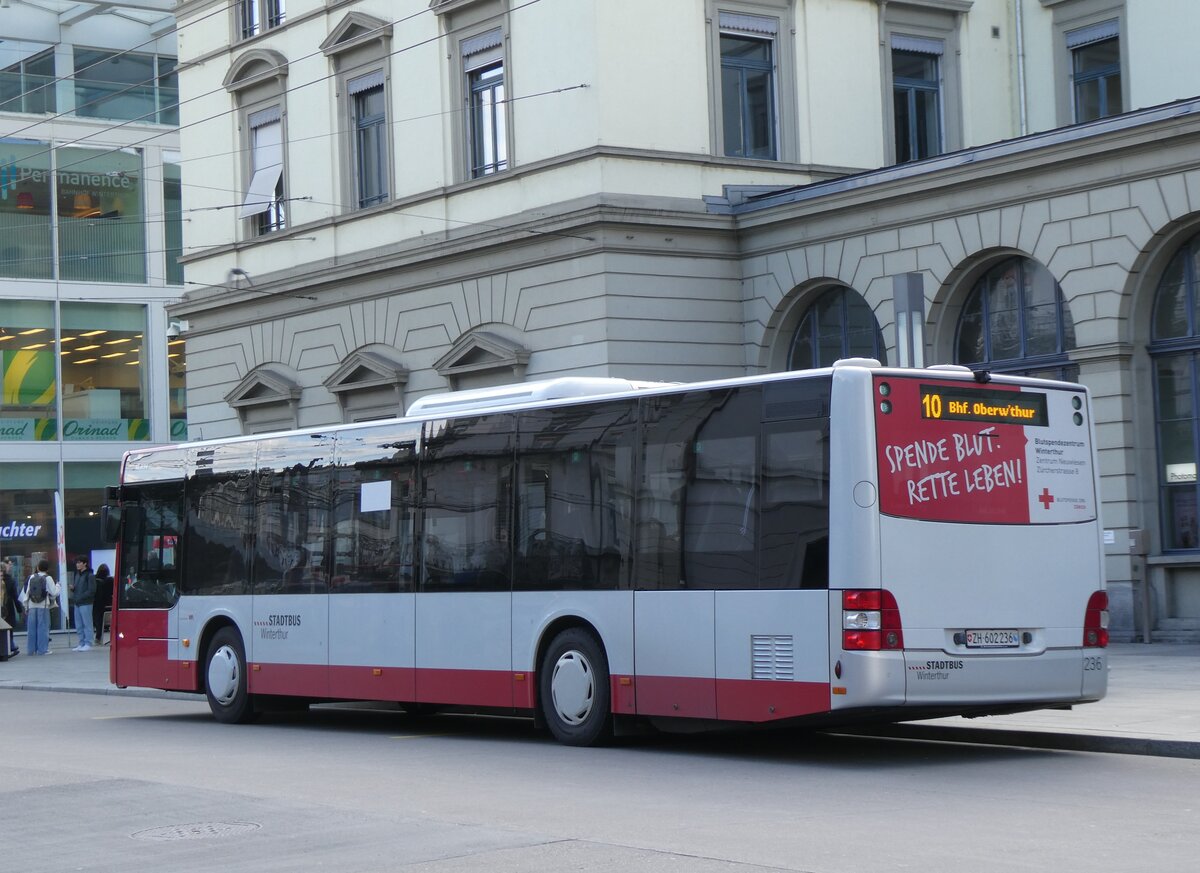 (273'179) - SW Winterthur - Nr. 236/ZH 602'236 - MAN am 24. Mrz 2025 beim Hauptbahnhof Winterthur