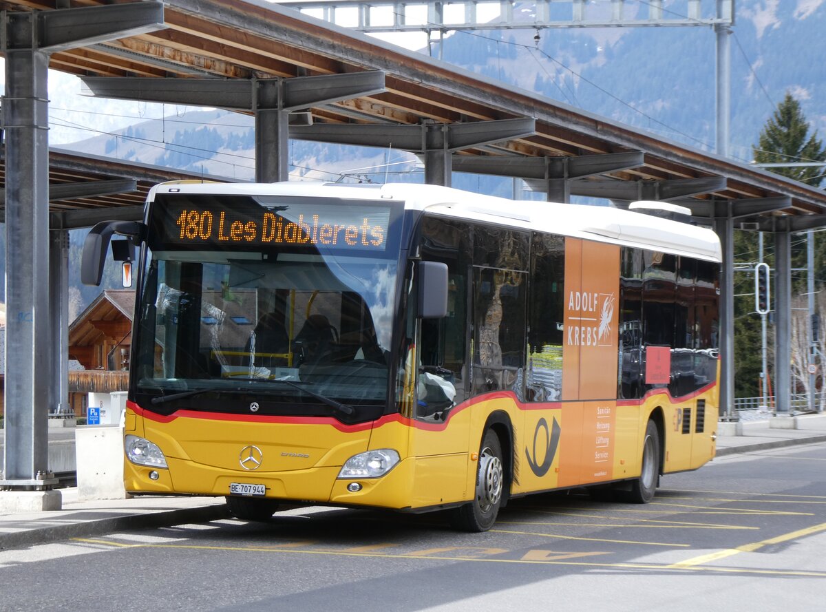 (273'236) - PostAuto Bern - BE 707'944/PID 12'071 - Mercedes (ex K�bli, Gstaad) am 27. M�rz 2025 beim Bahnhof Gstaad