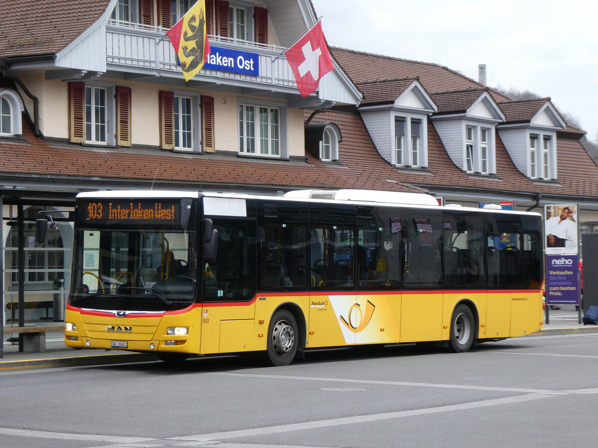 (273'246) - PostAuto Zentralschweiz - Nr. 512/OW 10'601/PID 10'591 - MAN (ex Nr. 1; ex Dillier, Sarnen Nr. 1) am 28. Mrz 2025 beim Bahnhof Interlaken Ost
