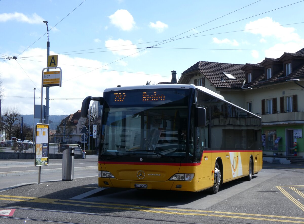 (273'467) - PostAuto Bern - Nr. 536/BE 734'536/PID 5419 - Mercedes am 31. Mrz 2025 beim Bahnhof Worb Dorf