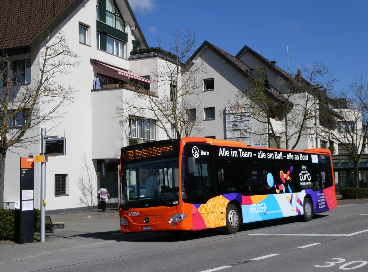(273'471) - RBS Worblaufen - Nr. 3205/BE 717'305 - Mercedes (ex Nr. 5) am 31. Mrz 2025 beim Bahnhof Schnbhl