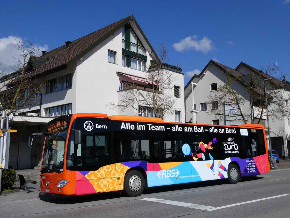 (273'474) - RBS Worblaufen - Nr. 3205/BE 717'305 - Mercedes (ex Nr. 5) am 31. Mrz 2025 beim Bahnhof Schnbhl