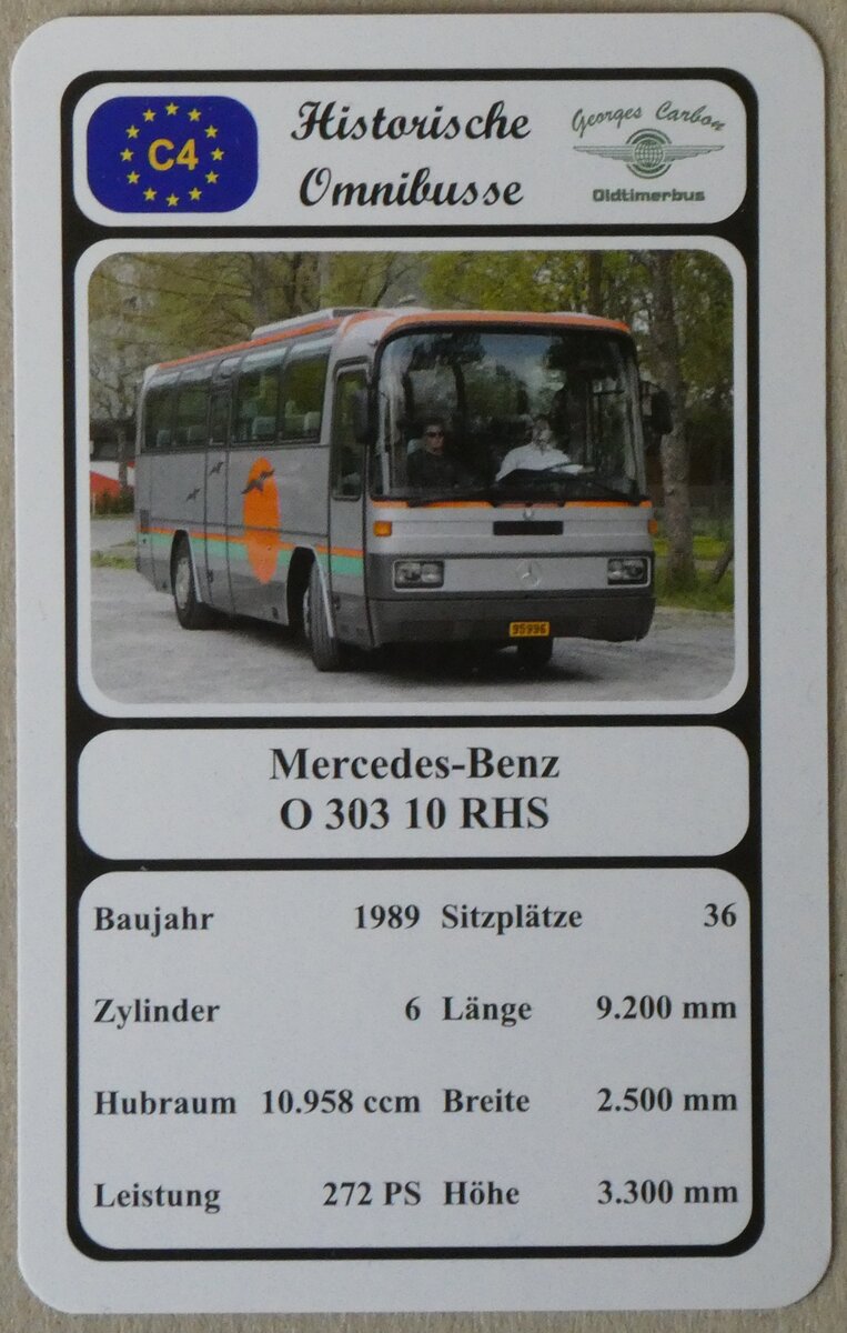 (273'763) - Quartett-Spielkarte mit Mercedes-Benz O 303 10 RHS von 1989 am 8. April 2025 in Thun