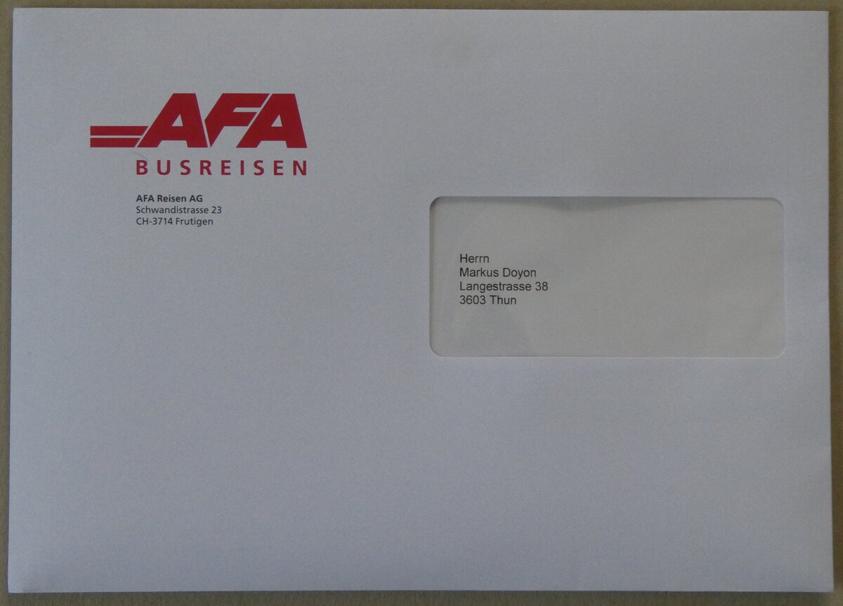 (273'767) - AFA Briefumschlag vom 3. April 2025 am 8. April 2025 in Thun