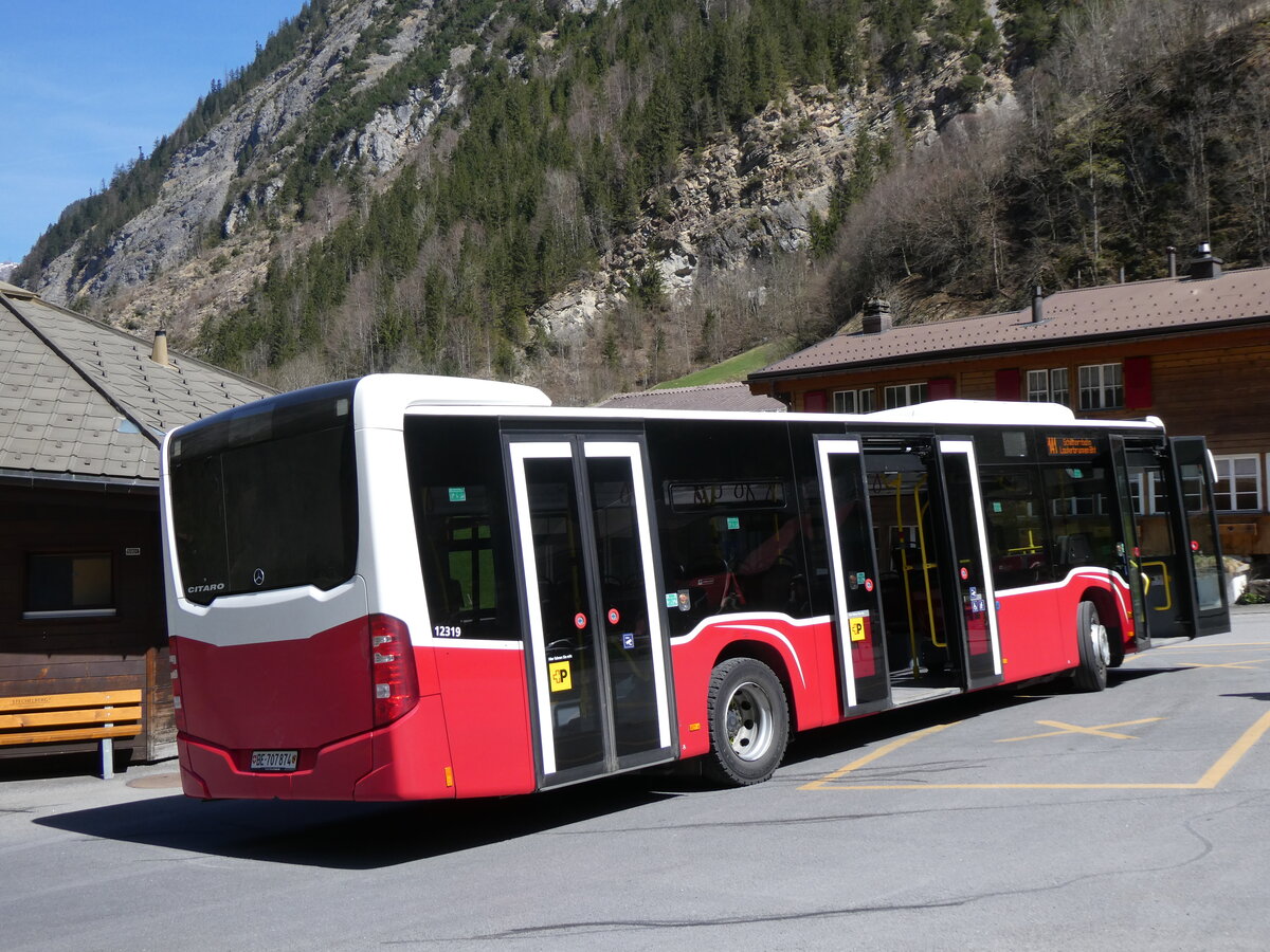 (273'806) - PostAuto Bern - BE 707'874/PID 12'319 - Mercedes (ex Wiener Linien, A-Wien Nr. 8163) am 10. April 2025 in Stechelberg, Hotel