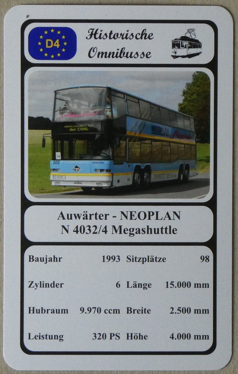 (273'937) - Quartett-Spielkarte mit Auwrter - NEOPLAN N 4032/4 Megashuttle von 1993 am 13. April 2025 in Thun