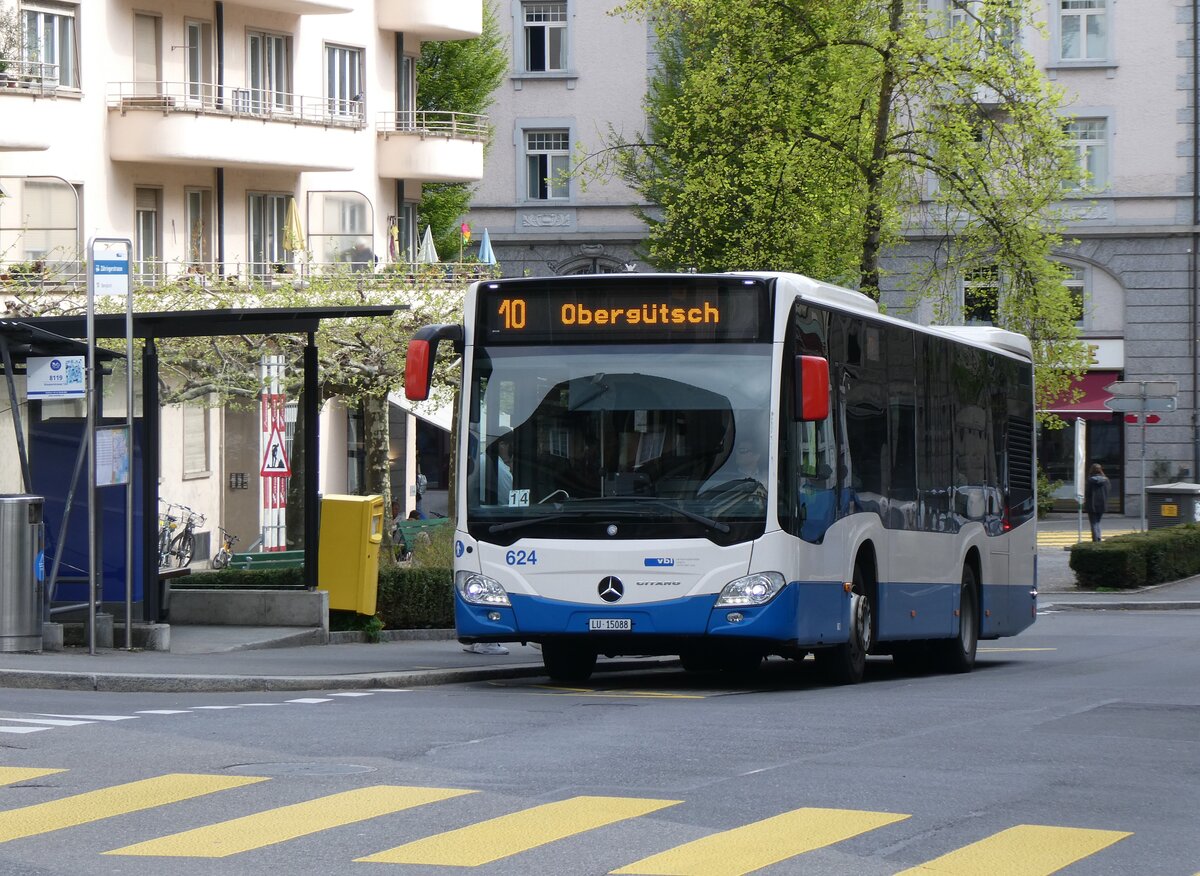 (274'018) - VBL Luzern - Nr. 624/LU 15'088 - Mercedes am 15. April 2025 in Luzern, Z�hringerstrasse