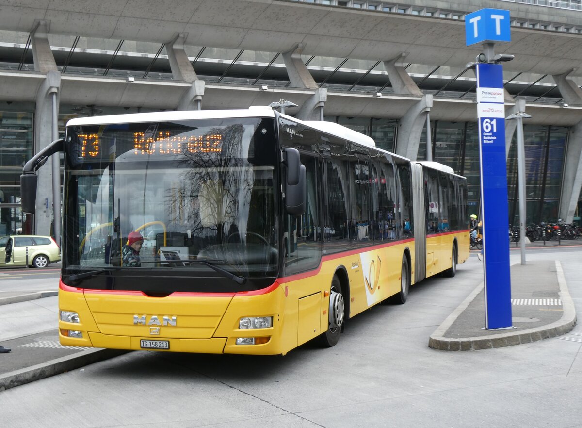 (274'022) - PostAuto Ostschweiz - TG 158'213/PID 4818 - MAN (ex PostAuto Graubnden; ex PostAuto Ostschweiz SZ 68'458; ex PostAuto Ostschweiz SZ 44'040; ex Kistler, Reichenburg) am 15. April 2025 beim Bahnhof Luzern
