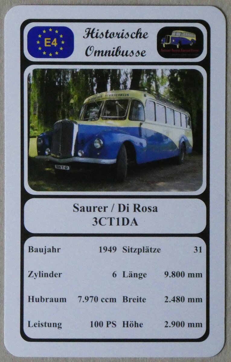 (274'048) - Quartett-Spielkarte mit Saurer / Di Rosa 3CT1DA von 1949 am 18. April 2025 in Thun
