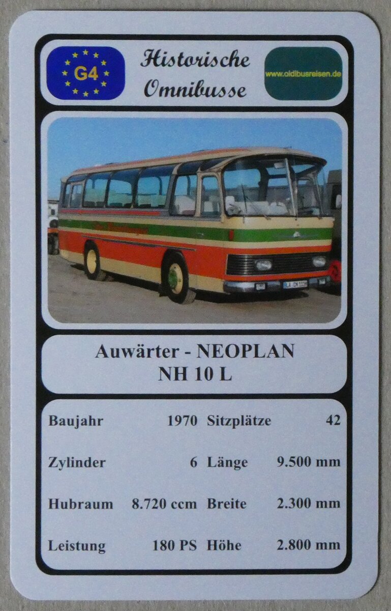 (274'305) - Quartett-Spielkarte mit Auwrter - NEOPLAN NH 10 L von 1970 am 27. April 2025 in Thun 