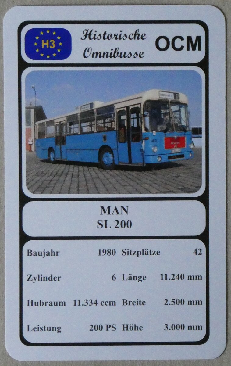 (274'649) - Quartett-Spielkarte mit MAN SL 200 von 1980 am 4. Mai 2025 in Thun 